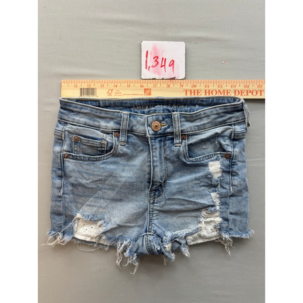 American Eagle Hi-Rise Shortie Distressed Denim Jean Shorts Light Wash Size 4